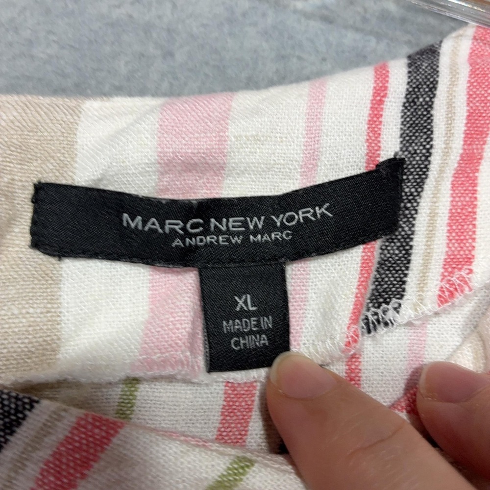 Marc‎ New York Andrew Marc Top Womens XL Stripe Linen Blend Puff Sleeve Blouse - Picture 3 of 6